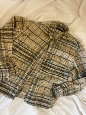 Abercrombie Classic Plaid Wool-Blend Jacket in Olive Beige
